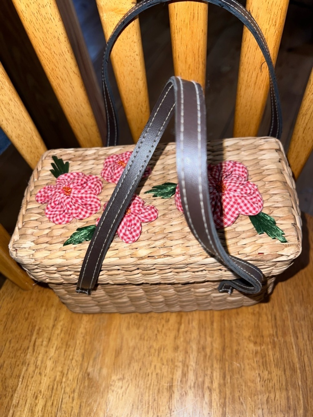 Y2K Tommy Hilfiger Woven Mini Woven Basket Purse with Pink Floral Appliqué
